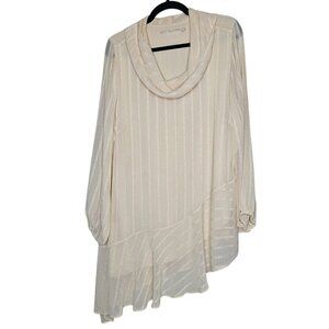 Soft Surroundings 1X Cream Neapolitan Tunic Top Asymmetric Hem Lagenlook Cowl